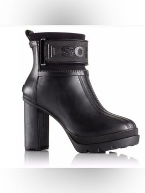 SOREL  Medina III Black Rubber Chunky Heel Ankle Boot Size 9